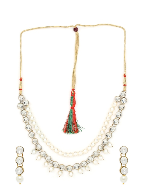 

Mahi Kundan & Artificial Pearl Layered Necklace Jewellery Set, White
