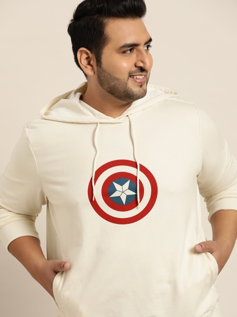 

Sztori Marvel Men Plus Size Off White & Red Captain America Print Hooded Sweatshirt