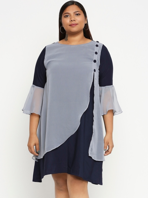 

XXLLENT Navy Blue Colourblocked A-Line Dress