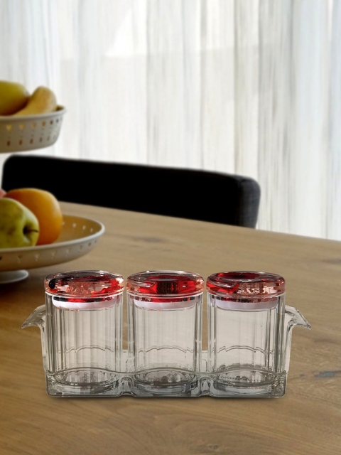 

OBSESSIONS Transparent & Red Set Of 3 Agua Acrylic Air Tight Jar