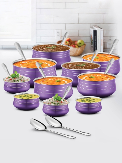 

URBANCHEF Purple Lacquer Stainless Steel 10 Pcs Handi Set with 10 Pcs Service Spoons