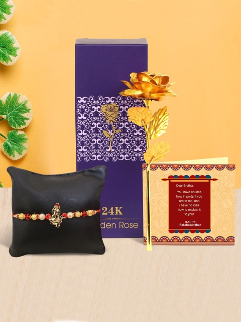 

TIED RIBBONS Multicoloured Rakhi with Golden Rose & Mini Card Combo Set, Multi