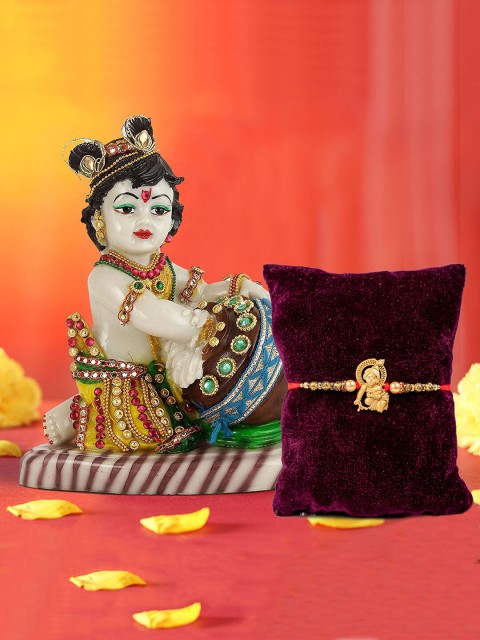 

TIED RIBBONS Multicoloured Rakhi with Krishna Idol Statue & Roli Chawal Gift Pack, Multi