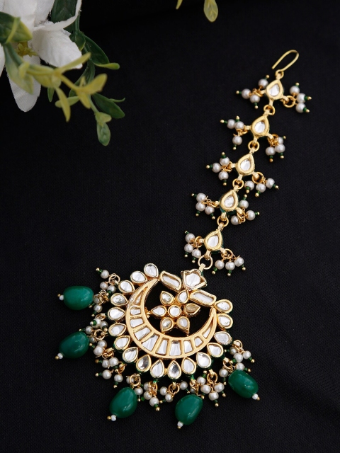 

Ruby Raang Green & White Kundan Maang Tikka, Gold