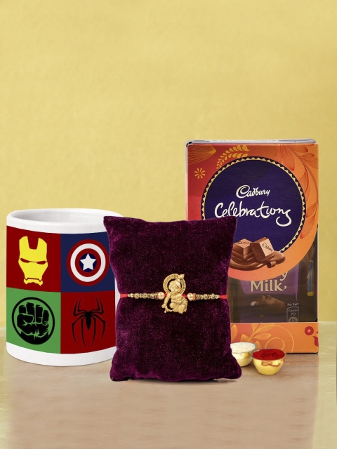 

TIED RIBBONS 4 Pcs Multicoloured Avengers Rakhi Gift Set, Multi