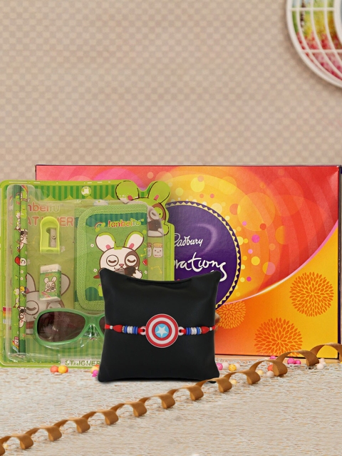 

TIED RIBBONS 3 Pcs Multicoloured Captain America Rakhi Gift Set, Multi