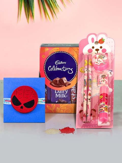 

TIED RIBBONS 4 Pcs Multicoloured Spiderman Rakhi Gift Set, Multi