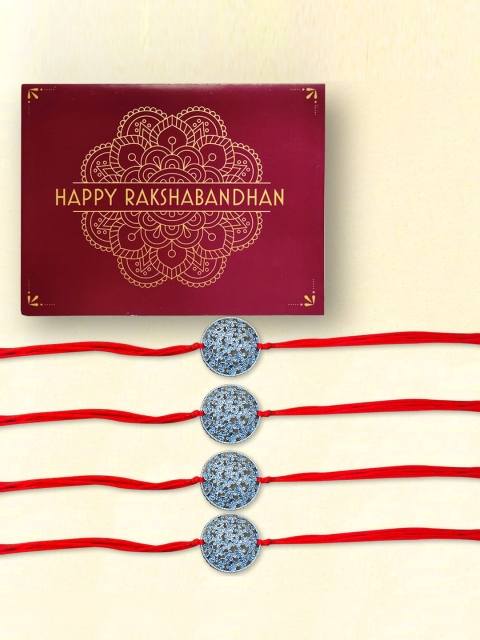 

nestroots Red & Blue Greeting Card & 4 Kalawa Rakhi Set