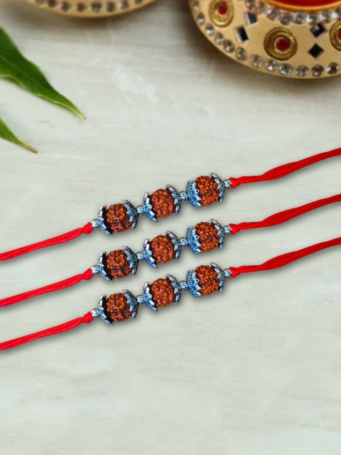 

nestroots Red & Blue Greeting Card & 3 Kalawa Rakhi Set