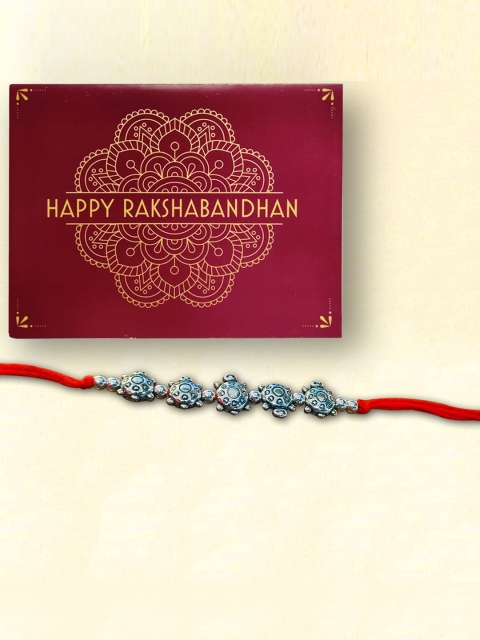 

nestroots Red & Blue Greeting Card & Kalawa Rakhi Set