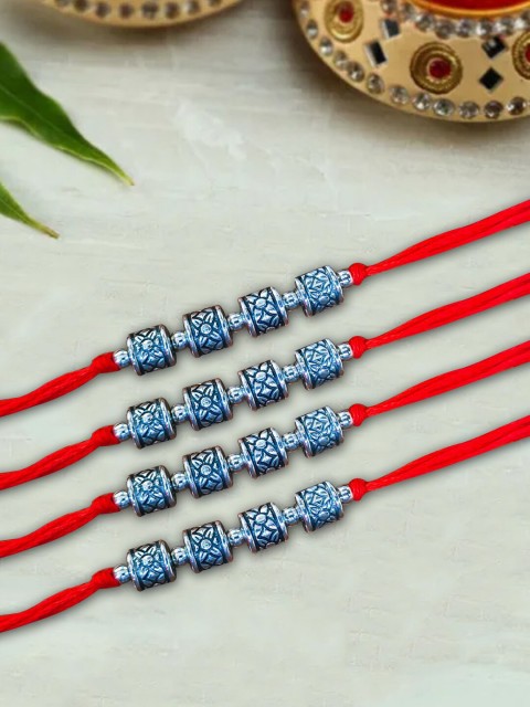 

nestroots Red & Blue Greeting Card & 4 Kalawa Rakhi Set