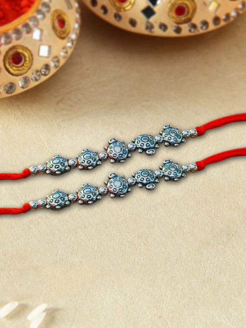 

nestroots Red & Blue Greeting Card & 2 Kalawa Rakhi Set