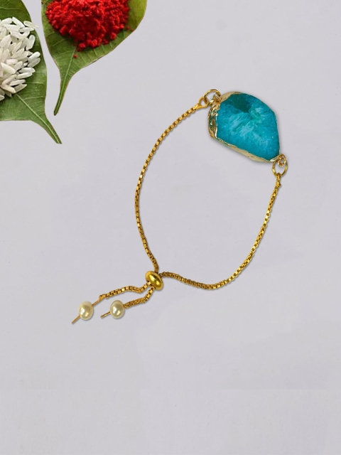 

nestroots Blue & Gold-Toned Greeting Card & Kalawa Rakhi Set