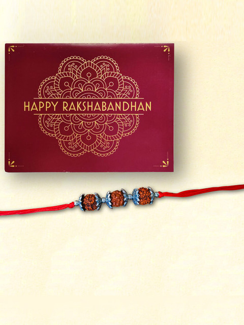 

nestroots Red & Blue Greeting Card & Kalawa Rakhi Set