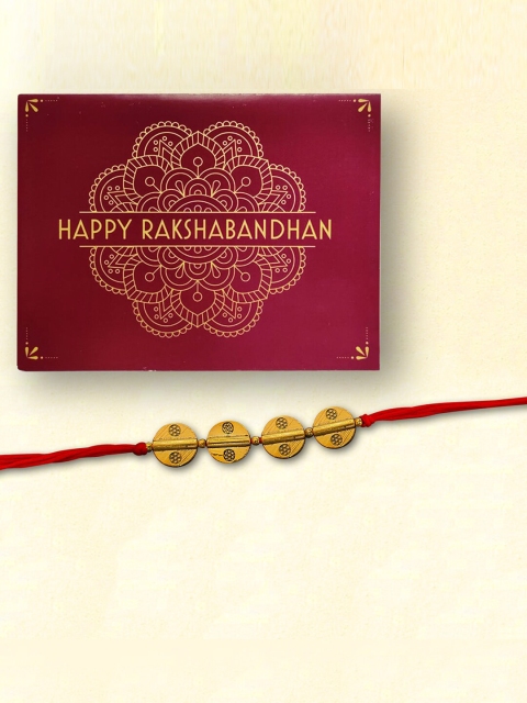 

nestroots Red & Yellow Kalawa Rakhi Bracelet & Greeting Card