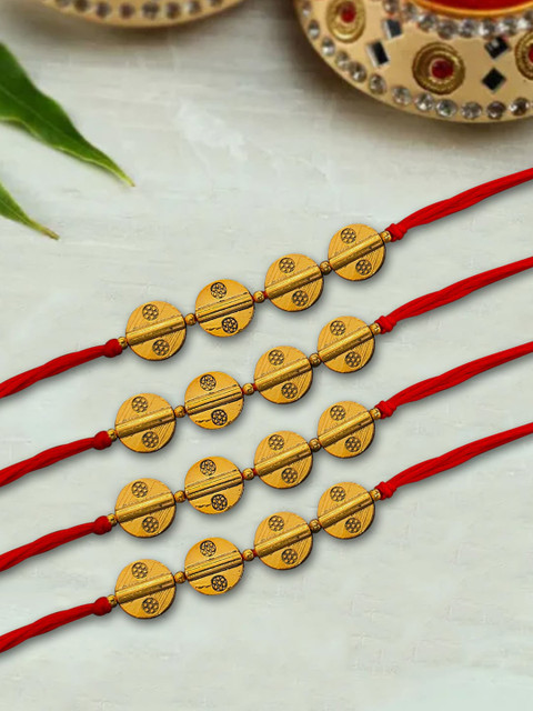 

nestroots Red & Gold-Toned Kalawa Rakhi Bracelet & Greeting Card