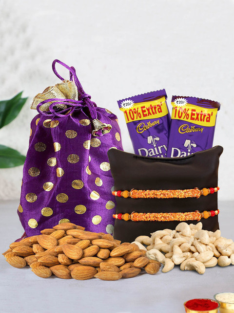 

TIED RIBBONS Set of 2 Rakh for Brother with Dry Fruits & Chocolates Combo Set, Multi