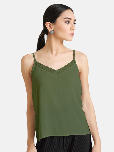 

Kazo Women Olive Green Lace Detail Top