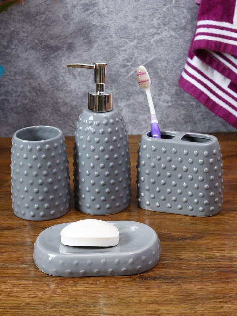 

House Of Accessories Set Of 4 Grey Textured Bathroom Accessories