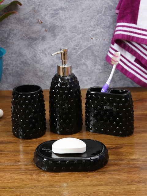 

House Of Accessories Set Of 4 Black Textured Bathroom Accessories