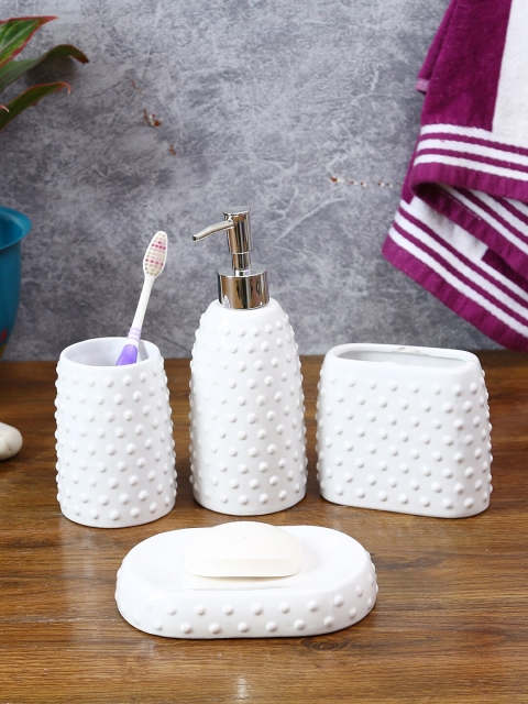 

House Of Accessories Set Of 4 White Textured Bathroom Accessories