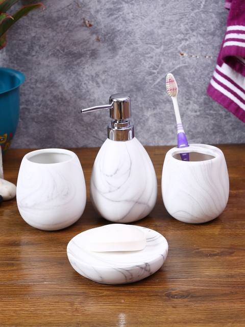 

House Of Accessories Set Of 4 White Printed Bathroom Accessories
