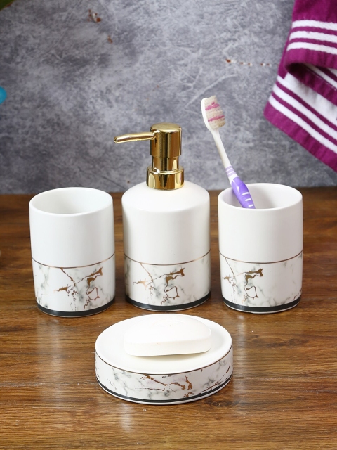 

House Of Accessories Set Of 4 White Printed Bathroom Accessories