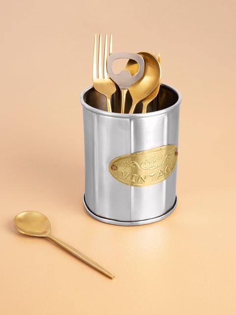 

ellementry Silver-Toned Solid Stainless Steel Cutlery Holder