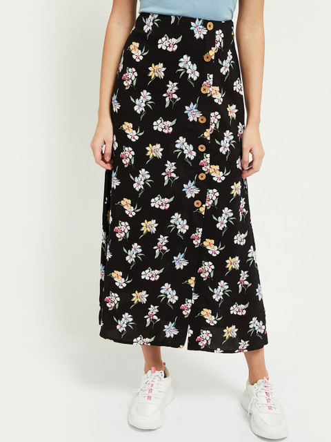 

max Women Black & Yellow Floral Printed Maxi Skirt