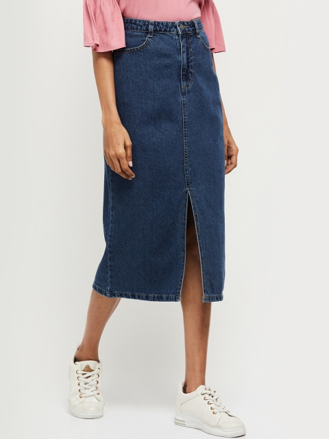 

max Women Blue Washed Straight Denim Skirt