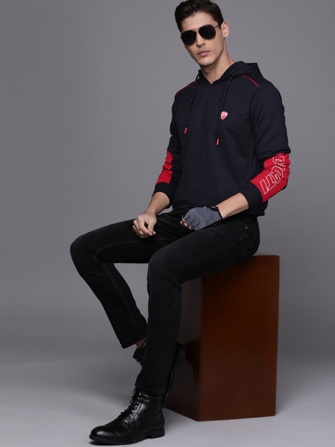 

Ducati Men Navy Blue Solid Hooded Sweatshirt