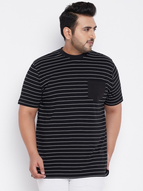 

bigbanana Men Black Striped Pure Cotton T-shirt