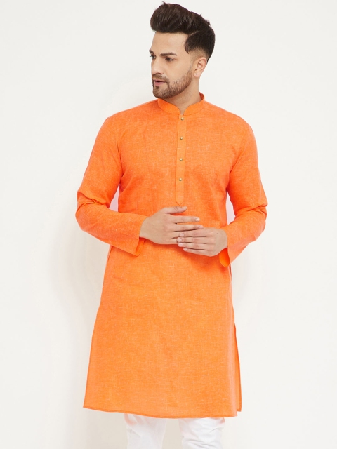 

VASTRAMAY Men Orange Cotton Blend Straight Kurta