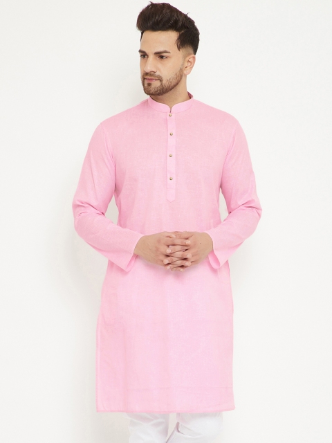 

VASTRAMAY Men Pink Cotton Blend Straight Kurta