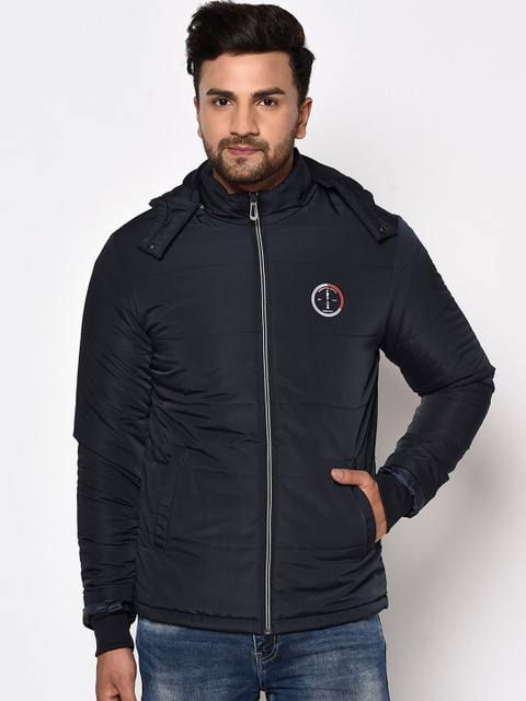 

METTLE Men Navy Blue & White Typography Printed Puffer Jacket
