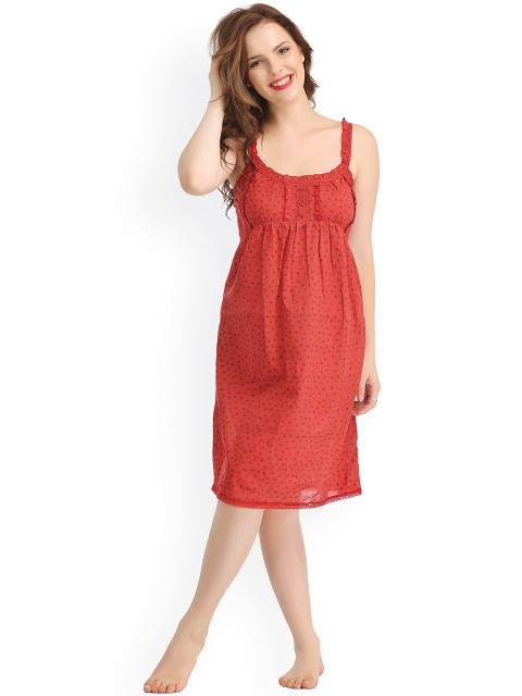 

Clovia Red Printed Nightdress NS0439A09