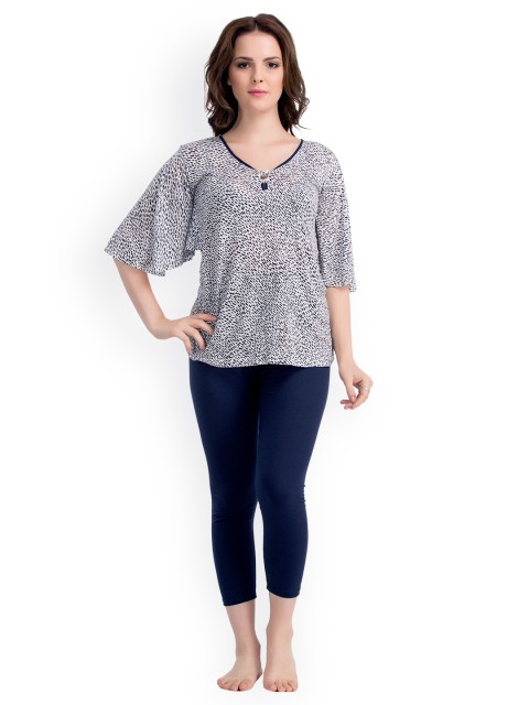 

Clovia White & Navy Night Suit LS0041P08