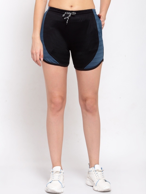 

KLOTTHE Women Black & Blue Mid-Rise Rapid Dry Training & Gym Shorts