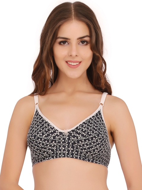 

Clovia Black Printed Full-Coverage Bra BR0652P08