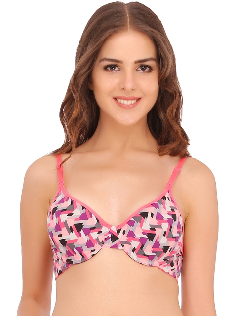 

Clovia Pink Printed Push-Up T-shirt Bra BR0676P14