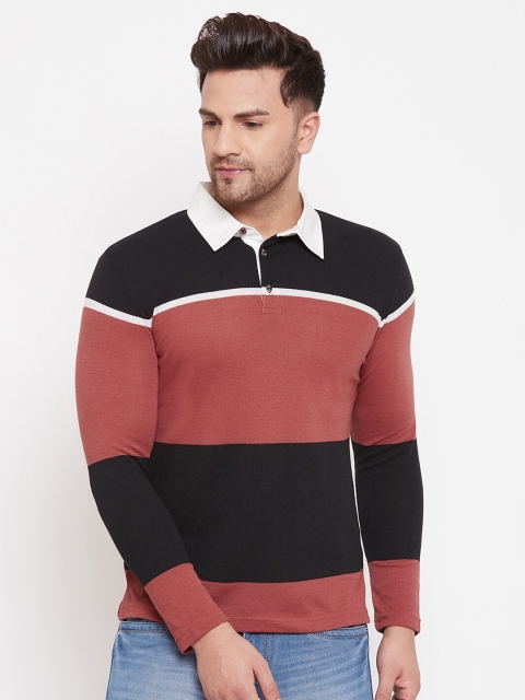 

Austin wood Men Red and Black Colourblocked Polo Collar T-shirt