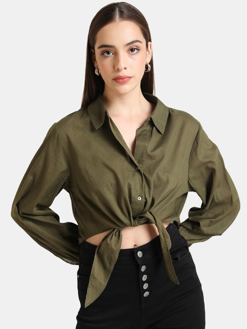 

Kazo Women Olive Green Solid Casual Shirt