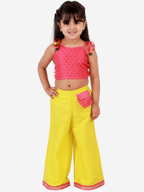 

Lil Peacock Girls Yellow & Fuchsia Printed Top with Palazzos