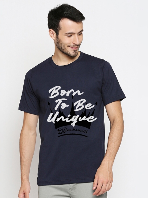 

Blacksmith Men Navy Blue & White Typography Printed T-shirt