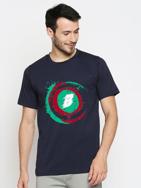 

Blacksmith Men Navy Blue & Green Graphic Printed T-shirt