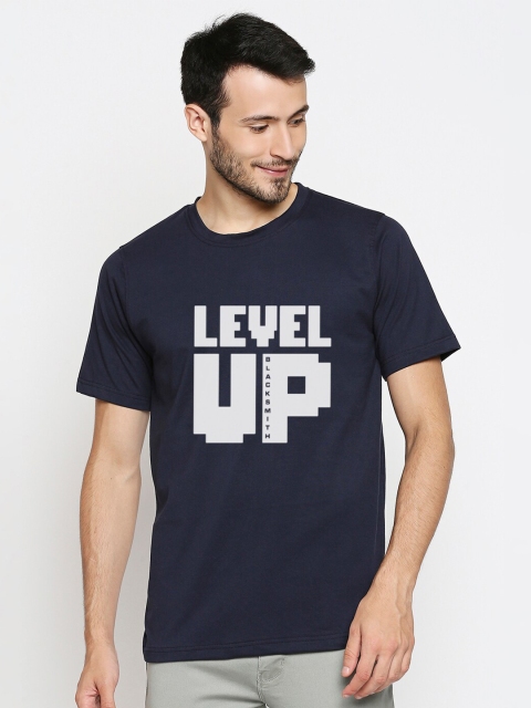 

Blacksmith Men Navy Blue & White Typography Printed T-shirt