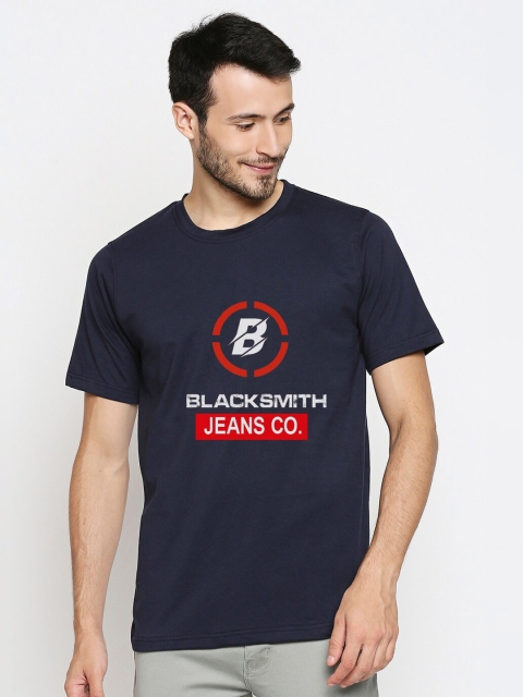 

Blacksmith Men Navy Blue & Red Typography Printed T-shirt