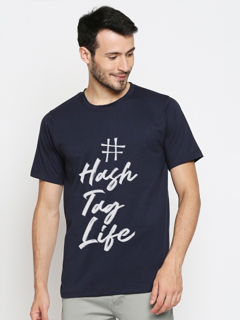 

Blacksmith Men Navy Blue & White Typography Printed T-shirt