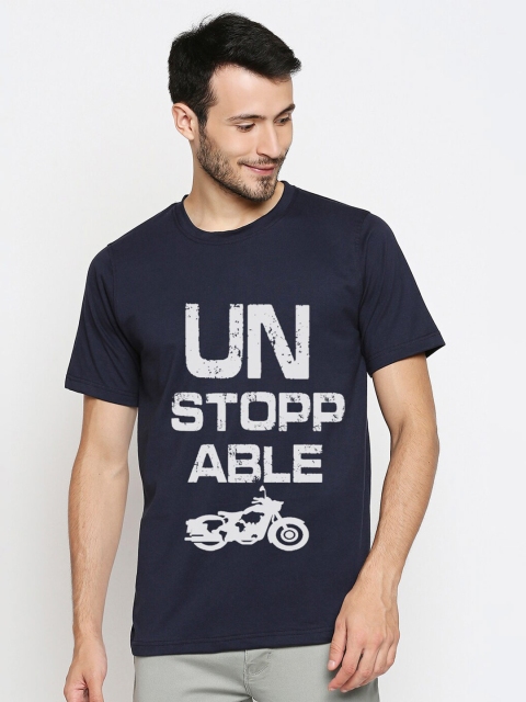 

Blacksmith Men Navy Blue & White Typography Printed T-shirt