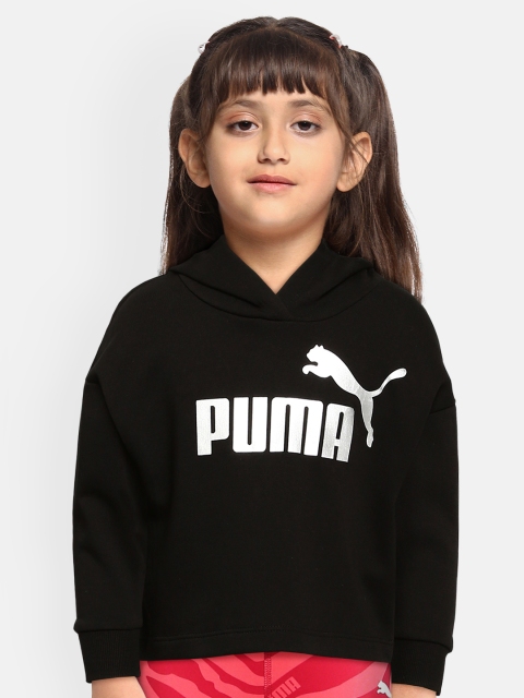 

Puma Girls Black Logo Printed Cropped Hooded Sweatshirt